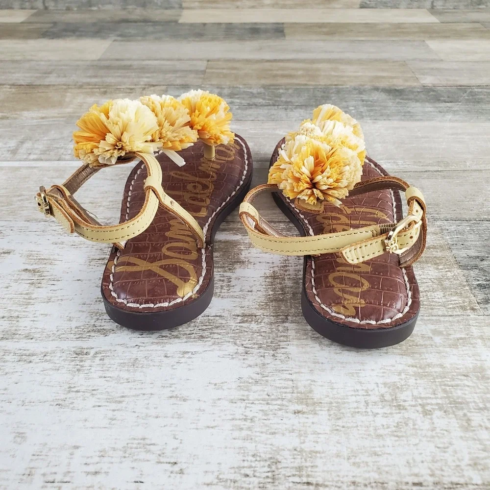Sam Edelman Gillie Mini Girls Sandal Sz 13 Yellow Desert Sun Ankle Strap Flat